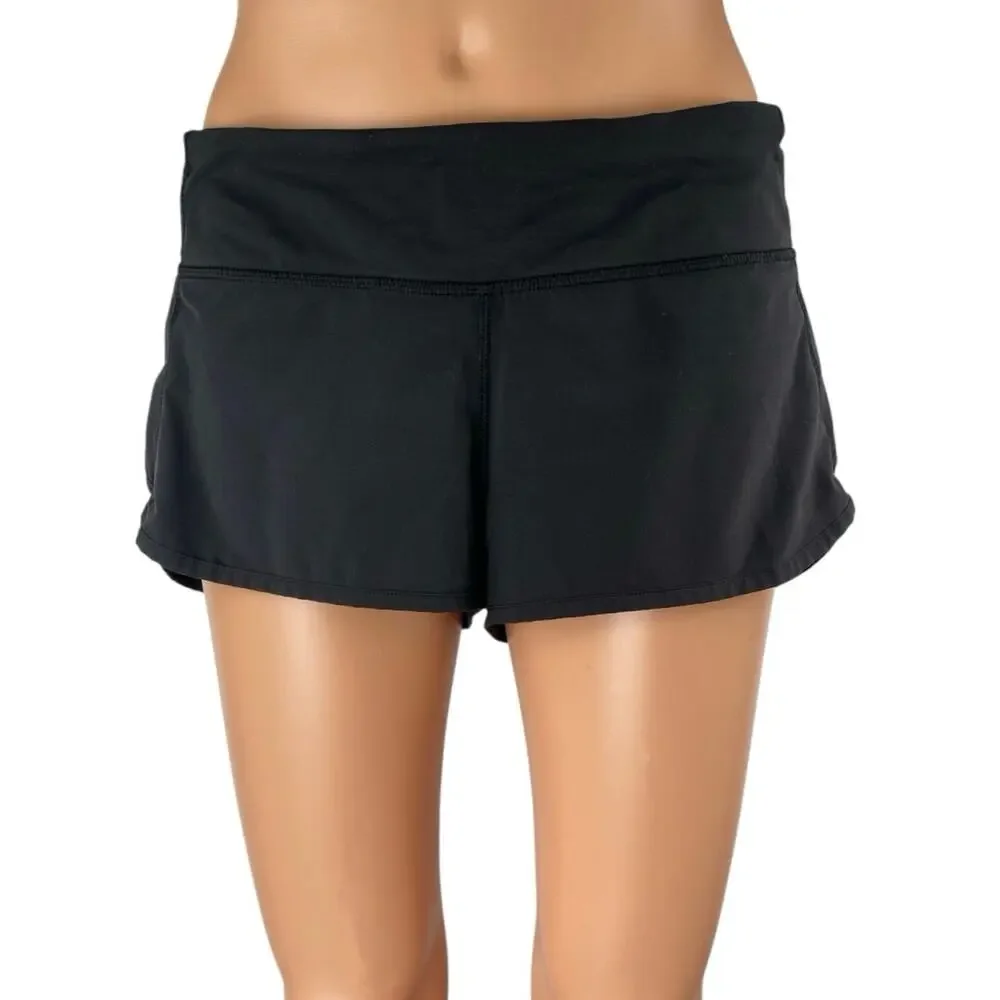 Lululemon Women's Black Pull On Back Pocket Workout Athletic Running Shorts Sz 6